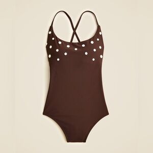 NWT J. Crew Button-trim scoopback one-piece swimsuit - size 6  - brown